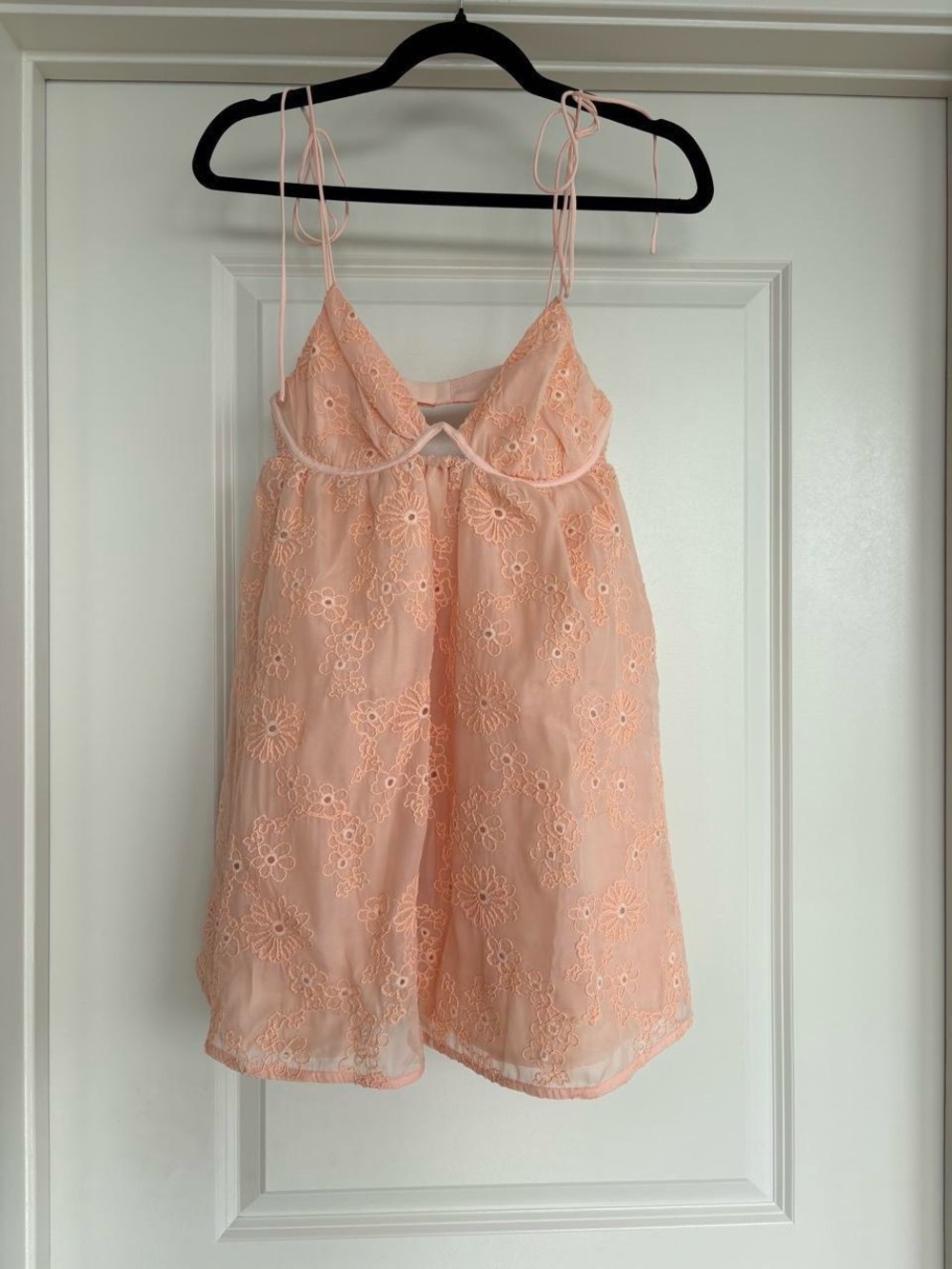 For love and Lemmons Peach Lace Tie-Shoulder Babydoll Dress - Picture 2 of 4